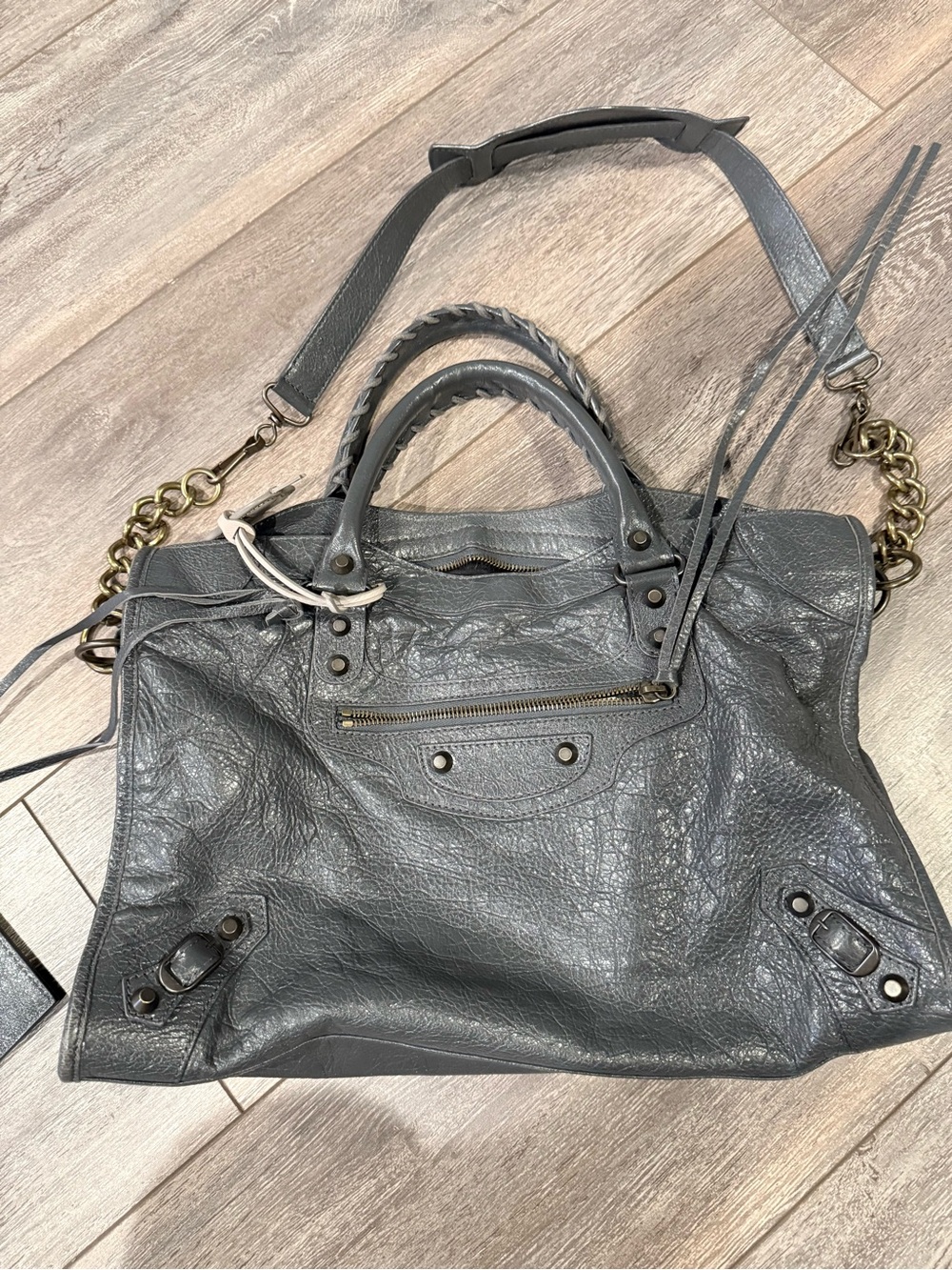 Balenciaga city bag  Gray Leather Tote with Chain Strap